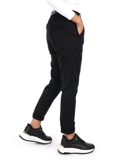 PANTALONE CASUAL CON CINTURA MISS LOVE DA DONNA NERO