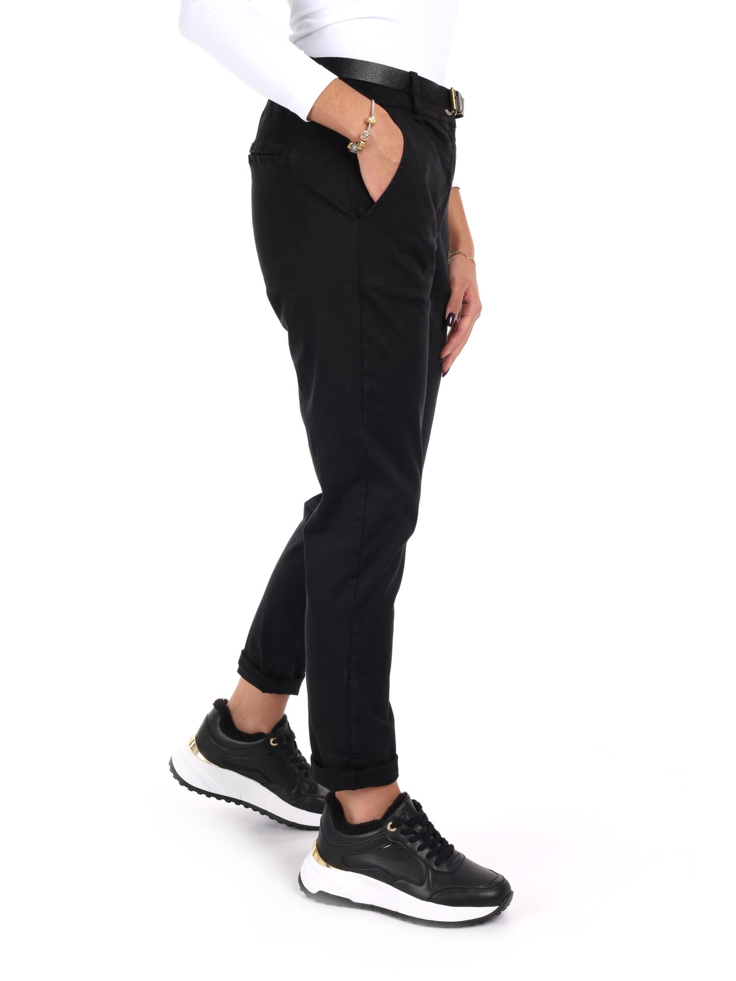 PANTALONE CASUAL CON CINTURA MISS LOVE DA DONNA NERO