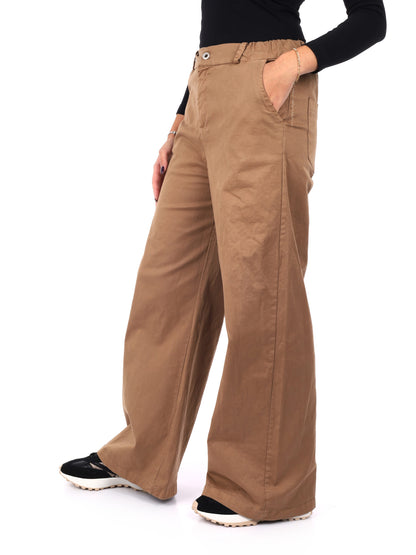 PANTALONE WIDE LEG VITA ALTA MISS LOVE DA DONNA CAMMELLO