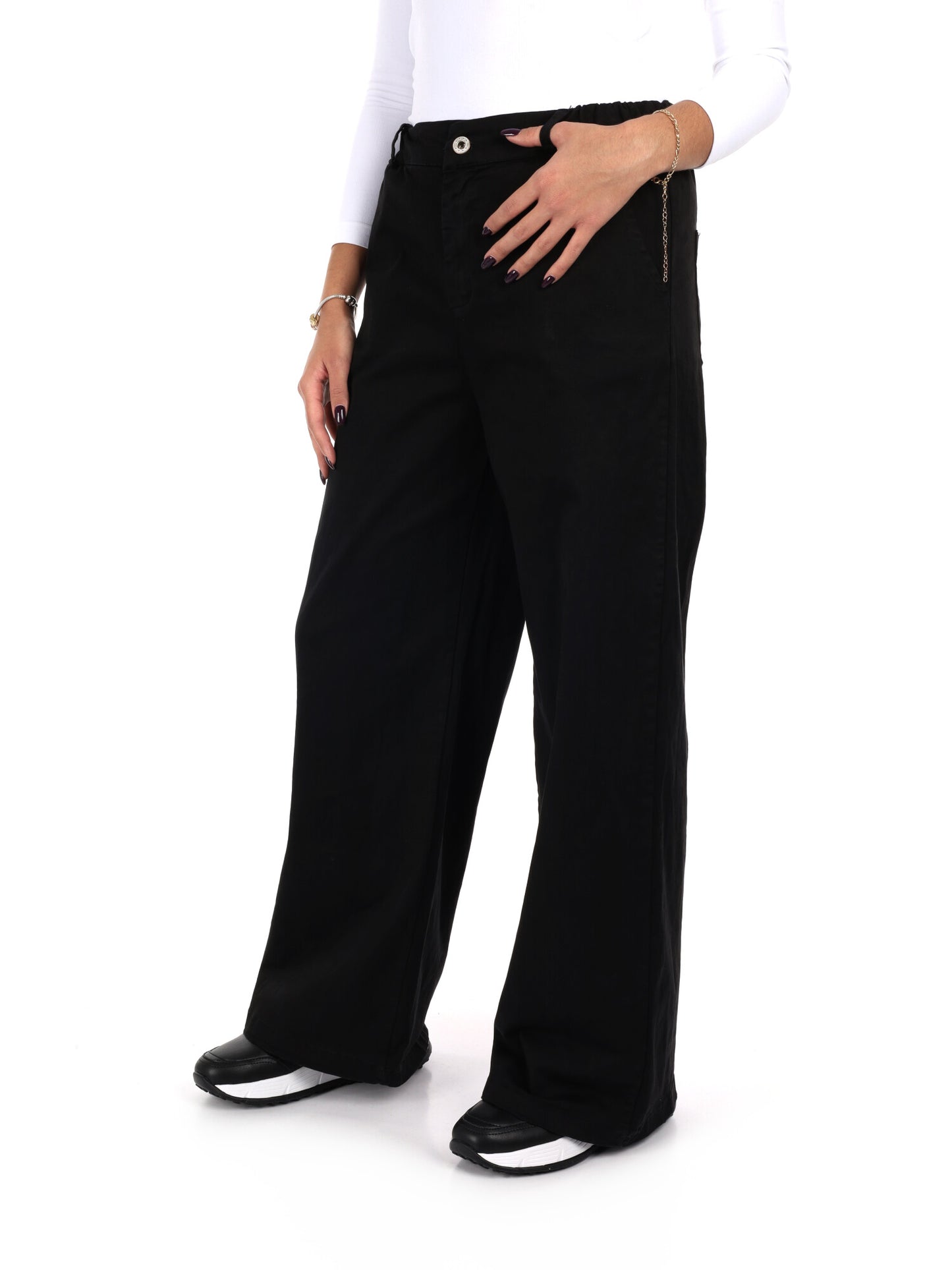 PANTALONE WIDE LEG VITA ALTA MISS LOVE DA DONNA NERO