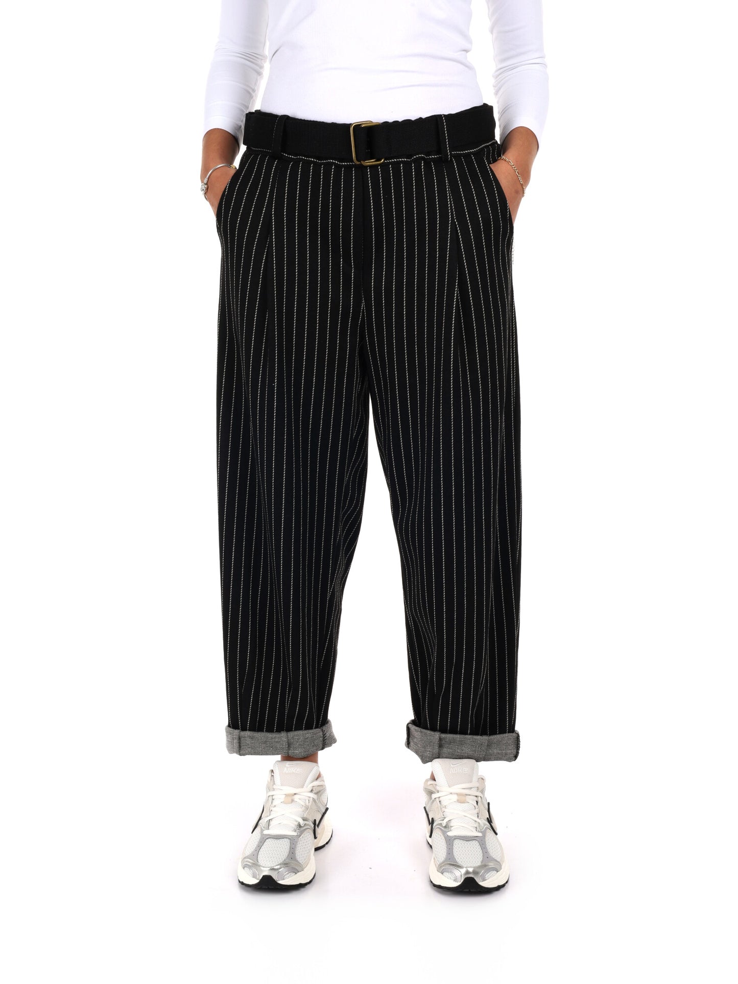 PANTALONE IN TESSUTO GESSATO MISS LOVE DA DONNA NERO