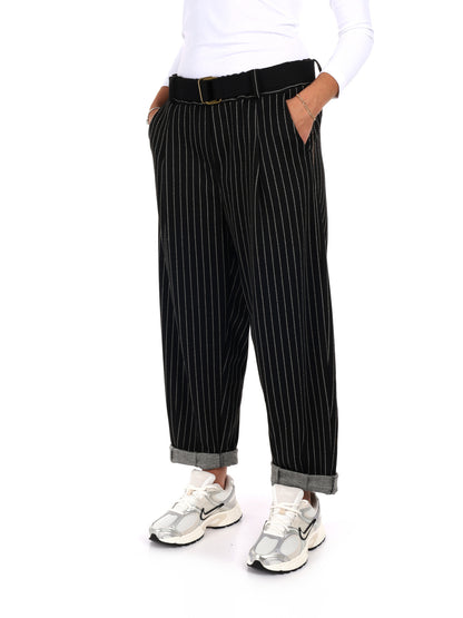 PANTALONE IN TESSUTO GESSATO MISS LOVE DA DONNA NERO