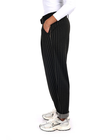 PANTALONE IN TESSUTO GESSATO MISS LOVE DA DONNA NERO