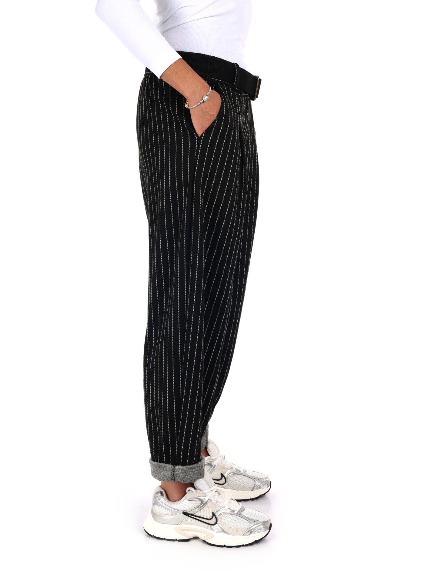 PANTALONE IN TESSUTO GESSATO MISS LOVE DA DONNA NERO