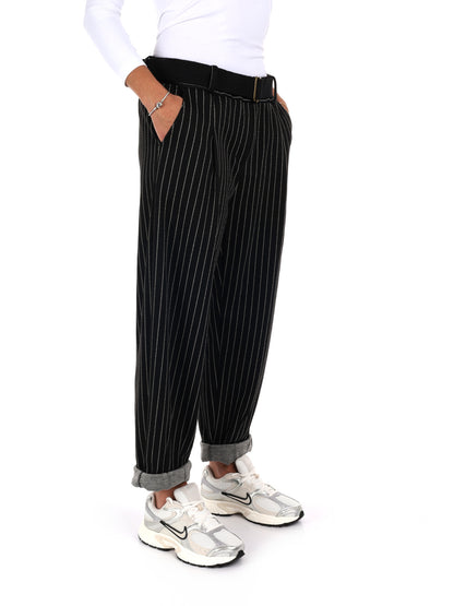PANTALONE IN TESSUTO GESSATO MISS LOVE DA DONNA NERO