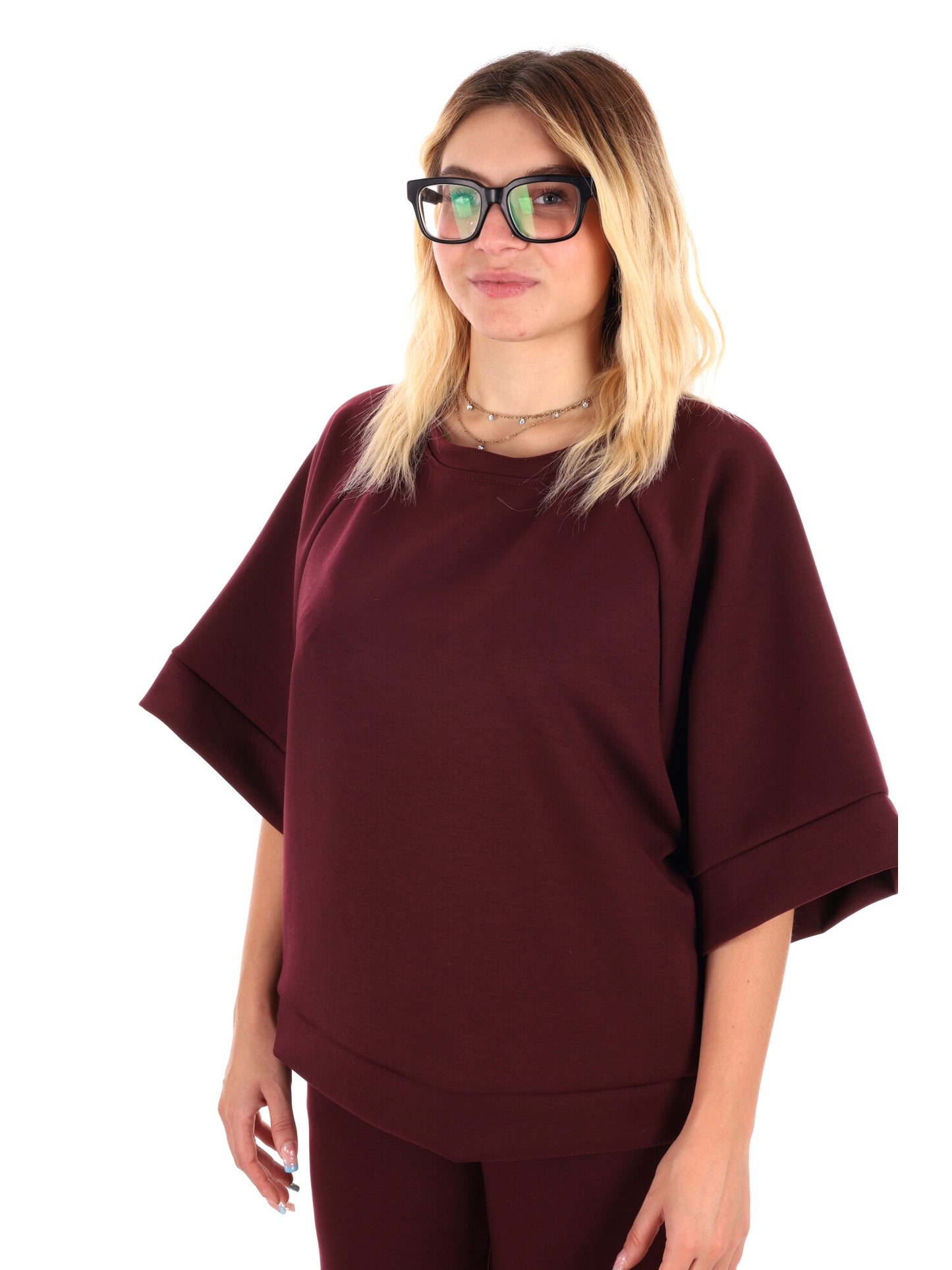 FELPA CON MANICHE AMPIE MISS LOVE DA DONNA BORDEAUX