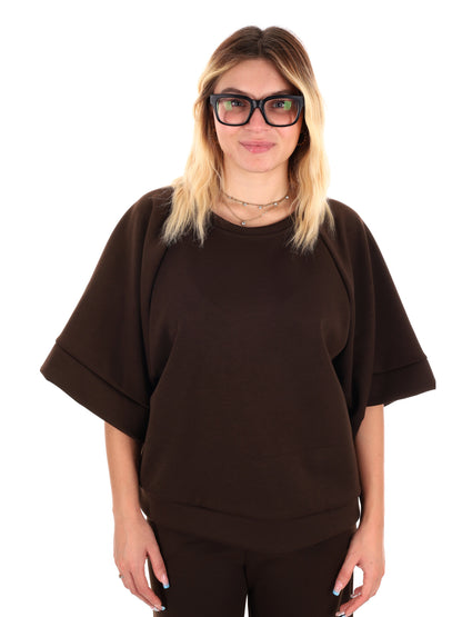 FELPA CON MANICHE AMPIE MISS LOVE DA DONNA MARRONE