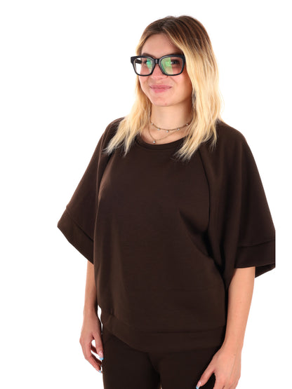 FELPA CON MANICHE AMPIE MISS LOVE DA DONNA MARRONE