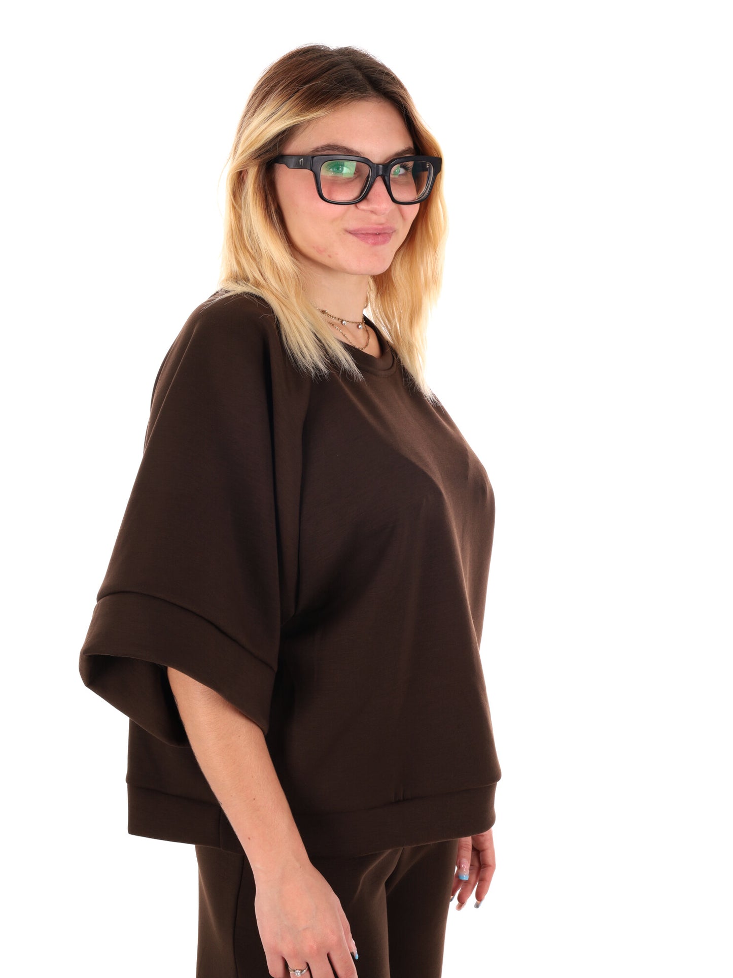 FELPA CON MANICHE AMPIE MISS LOVE DA DONNA MARRONE