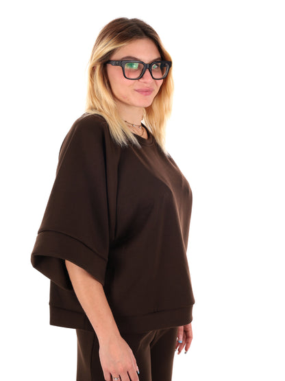 FELPA CON MANICHE AMPIE MISS LOVE DA DONNA MARRONE