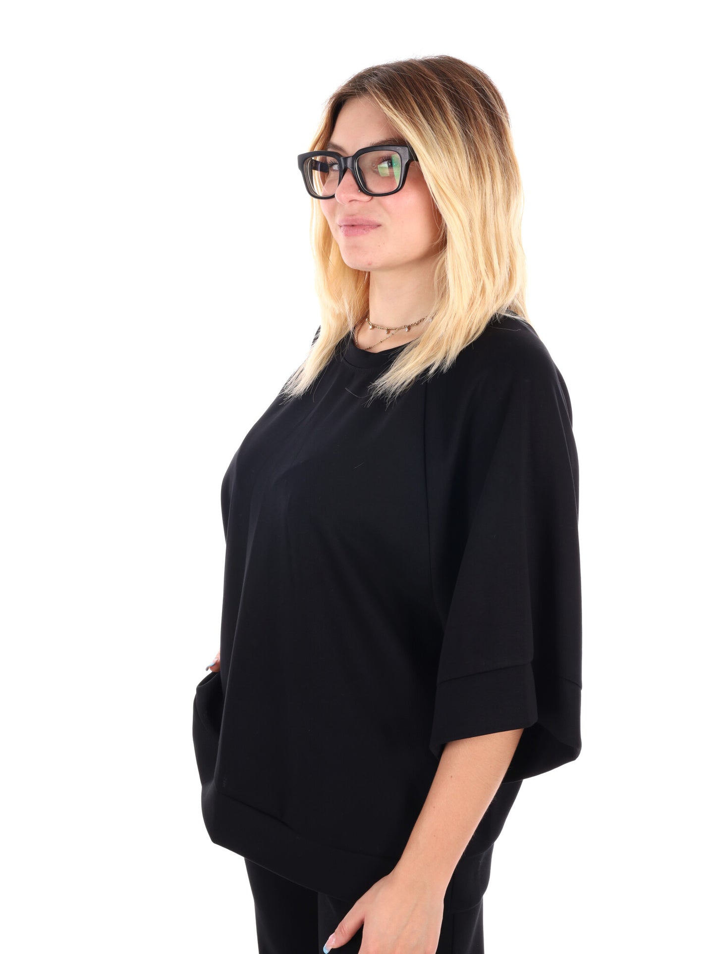 FELPA CON MANICHE AMPIE MISS LOVE DA DONNA NERO