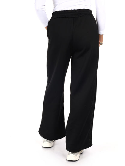 PANTALONE CON BANDA IN PIZZO E STRASS MISS LOVE DA DONNA NERO