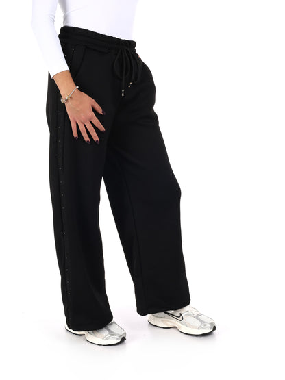 PANTALONE CON BANDA IN PIZZO E STRASS MISS LOVE DA DONNA NERO