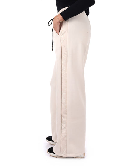 PANTALONE CON BANDA IN PIZZO E STRASS MISS LOVE DA DONNA PANNA