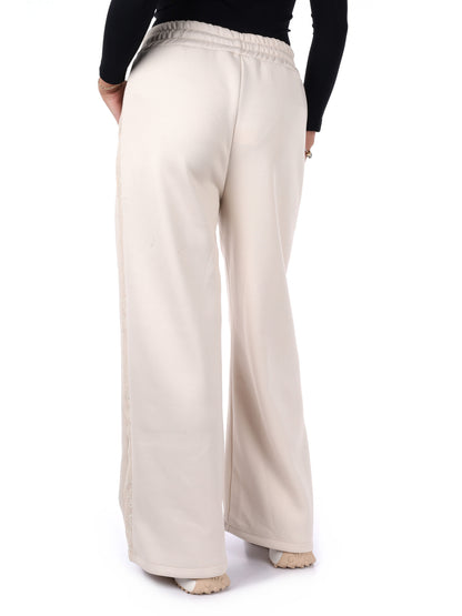 PANTALONE CON BANDA IN PIZZO E STRASS MISS LOVE DA DONNA PANNA