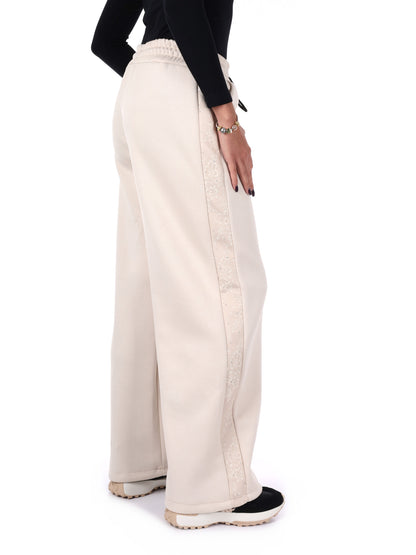 PANTALONE CON BANDA IN PIZZO E STRASS MISS LOVE DA DONNA PANNA