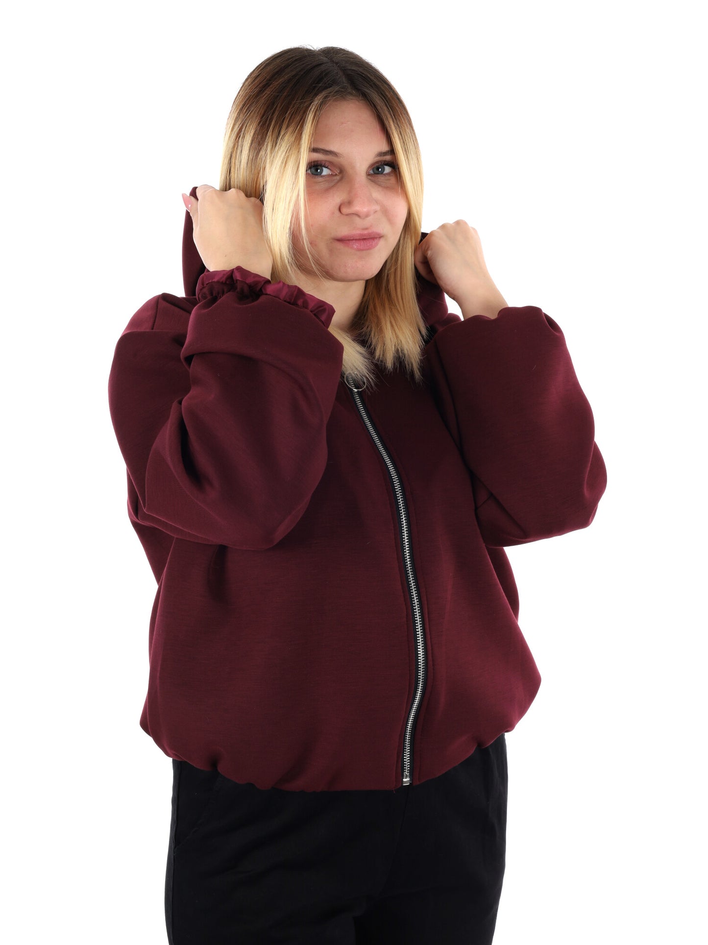 FELPA CON CAPPUCCIO E ZIP MISS LOVE DA DONNA BORDEAUX