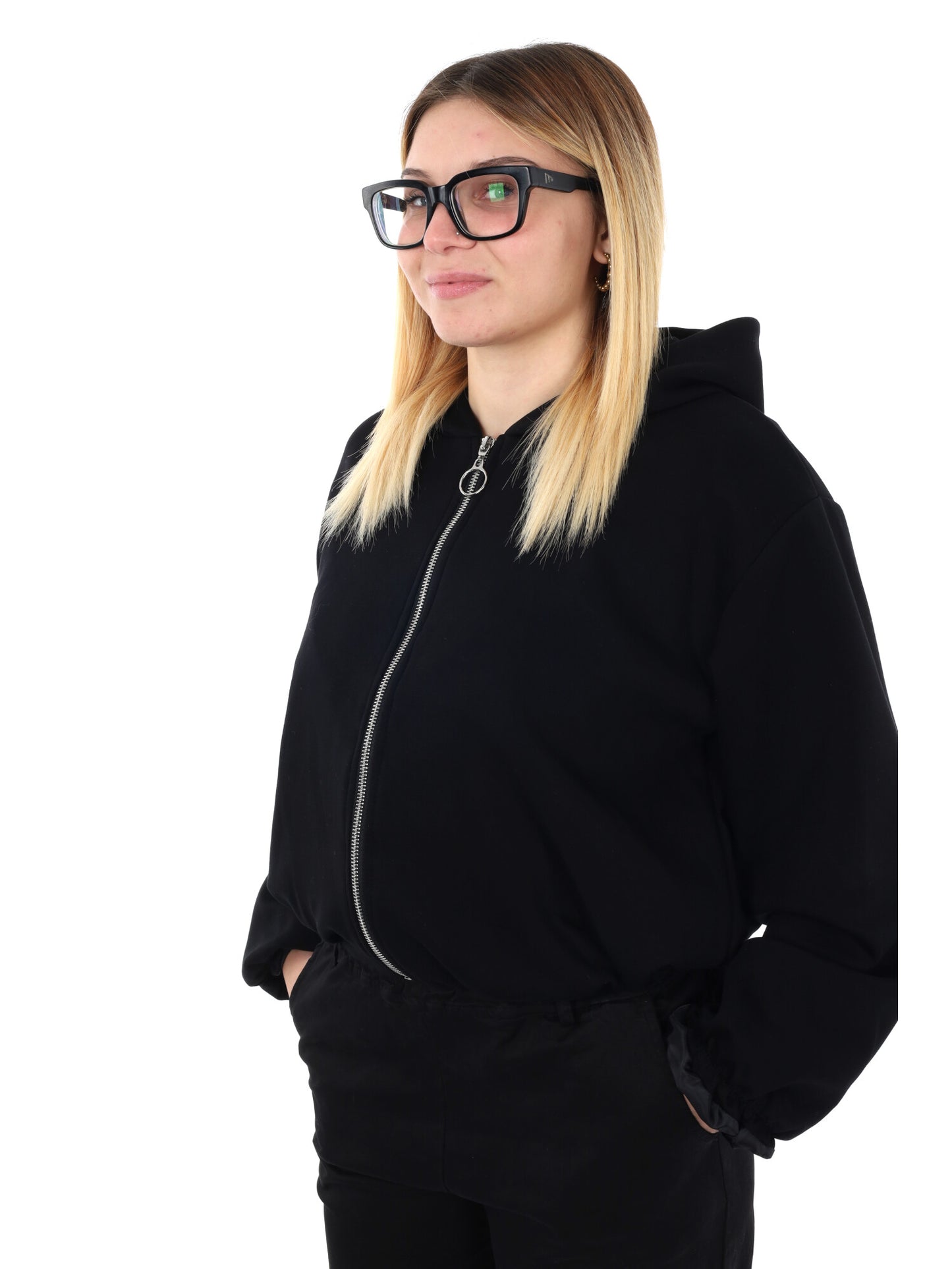 FELPA CON CAPPUCCIO E ZIP MISS LOVE DA DONNA NERO