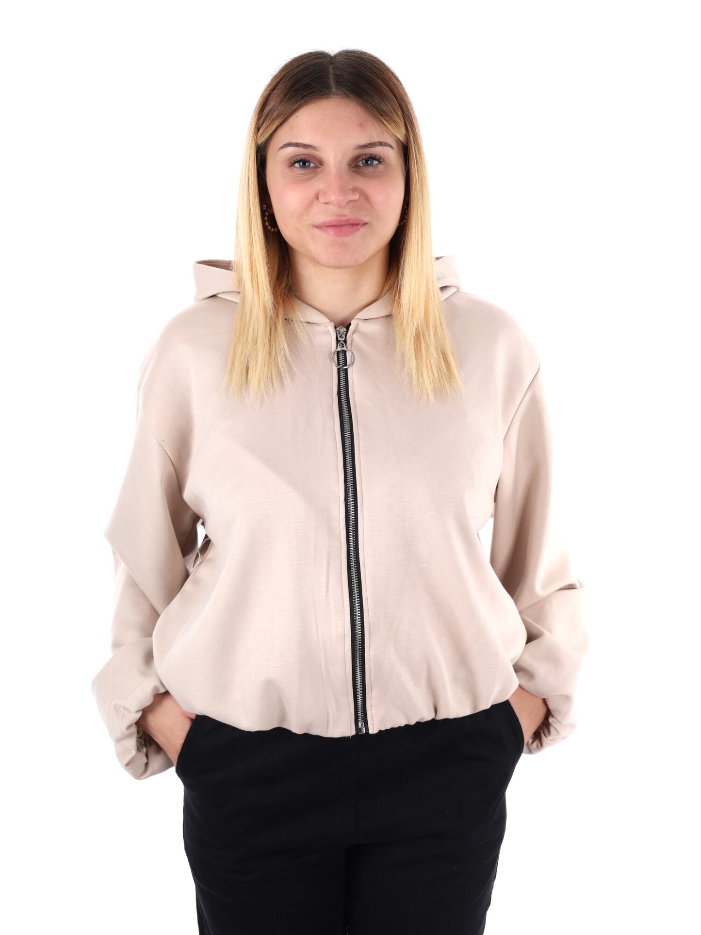 FELPA CON CAPPUCCIO E ZIP MISS LOVE DA DONNA PANNA