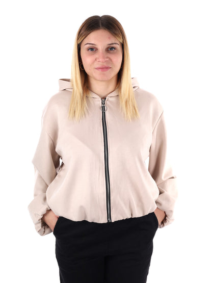 FELPA CON CAPPUCCIO E ZIP MISS LOVE DA DONNA PANNA