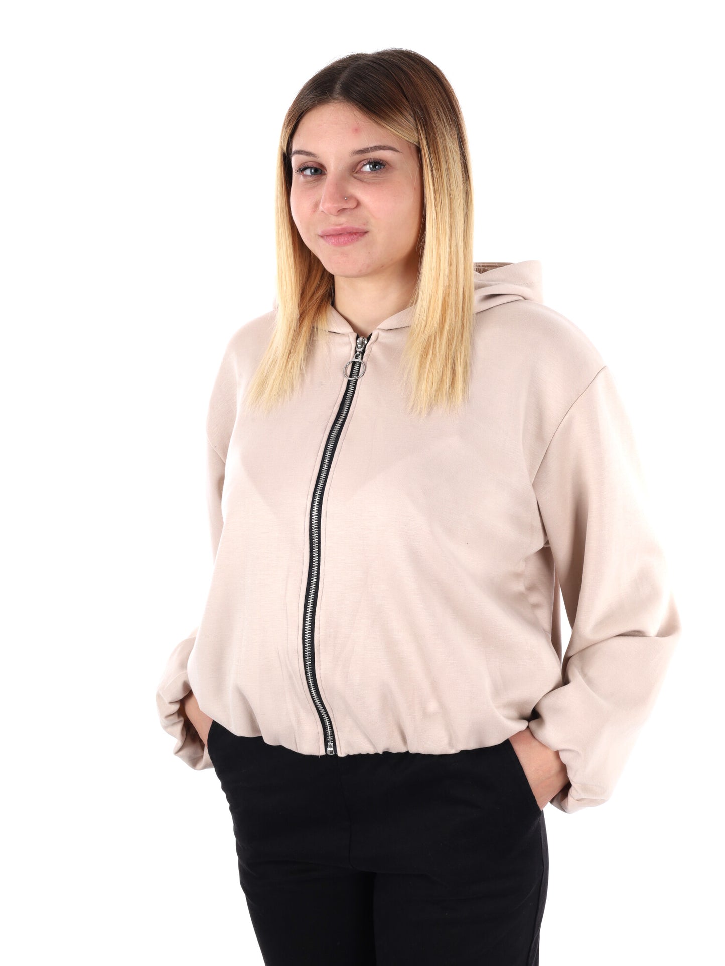 FELPA CON CAPPUCCIO E ZIP MISS LOVE DA DONNA PANNA