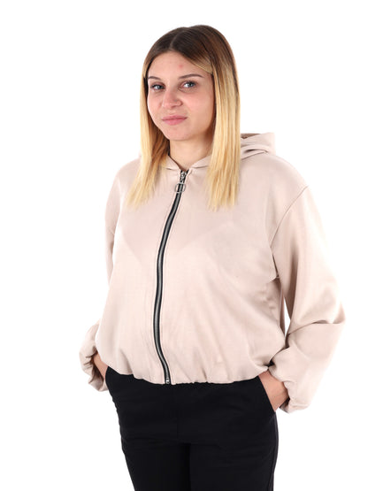 FELPA CON CAPPUCCIO E ZIP MISS LOVE DA DONNA PANNA