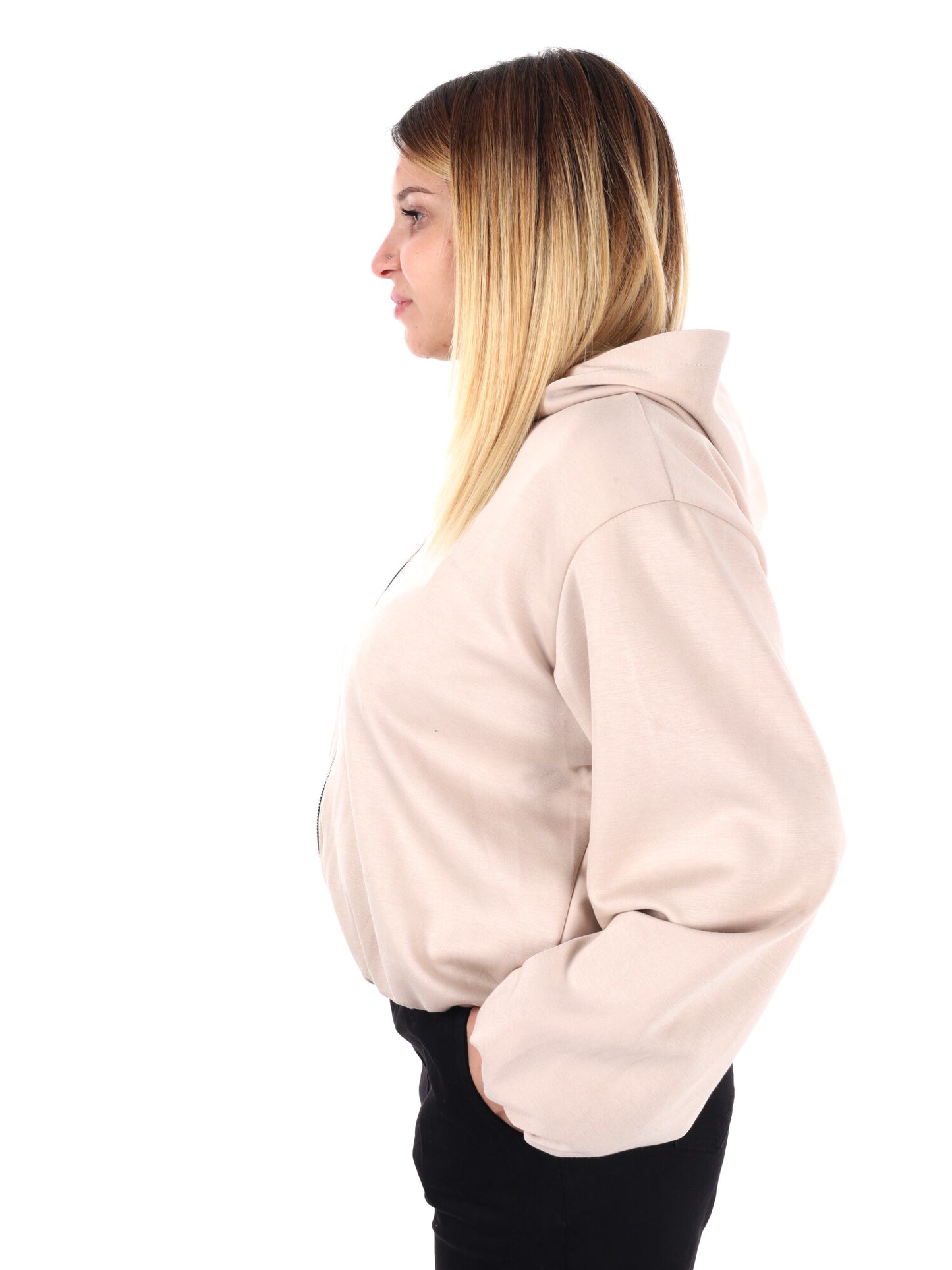 FELPA CON CAPPUCCIO E ZIP MISS LOVE DA DONNA PANNA