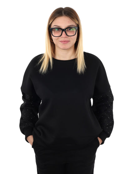 FELPA CON PIZZO E STRASS MISS LOVE DA DONNA NERO