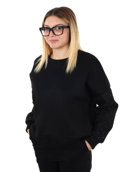 FELPA CON PIZZO E STRASS MISS LOVE DA DONNA NERO