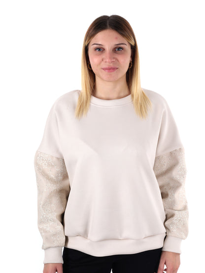 FELPA CON PIZZO E STRASS MISS LOVE DA DONNA PANNA