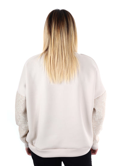 FELPA CON PIZZO E STRASS MISS LOVE DA DONNA PANNA