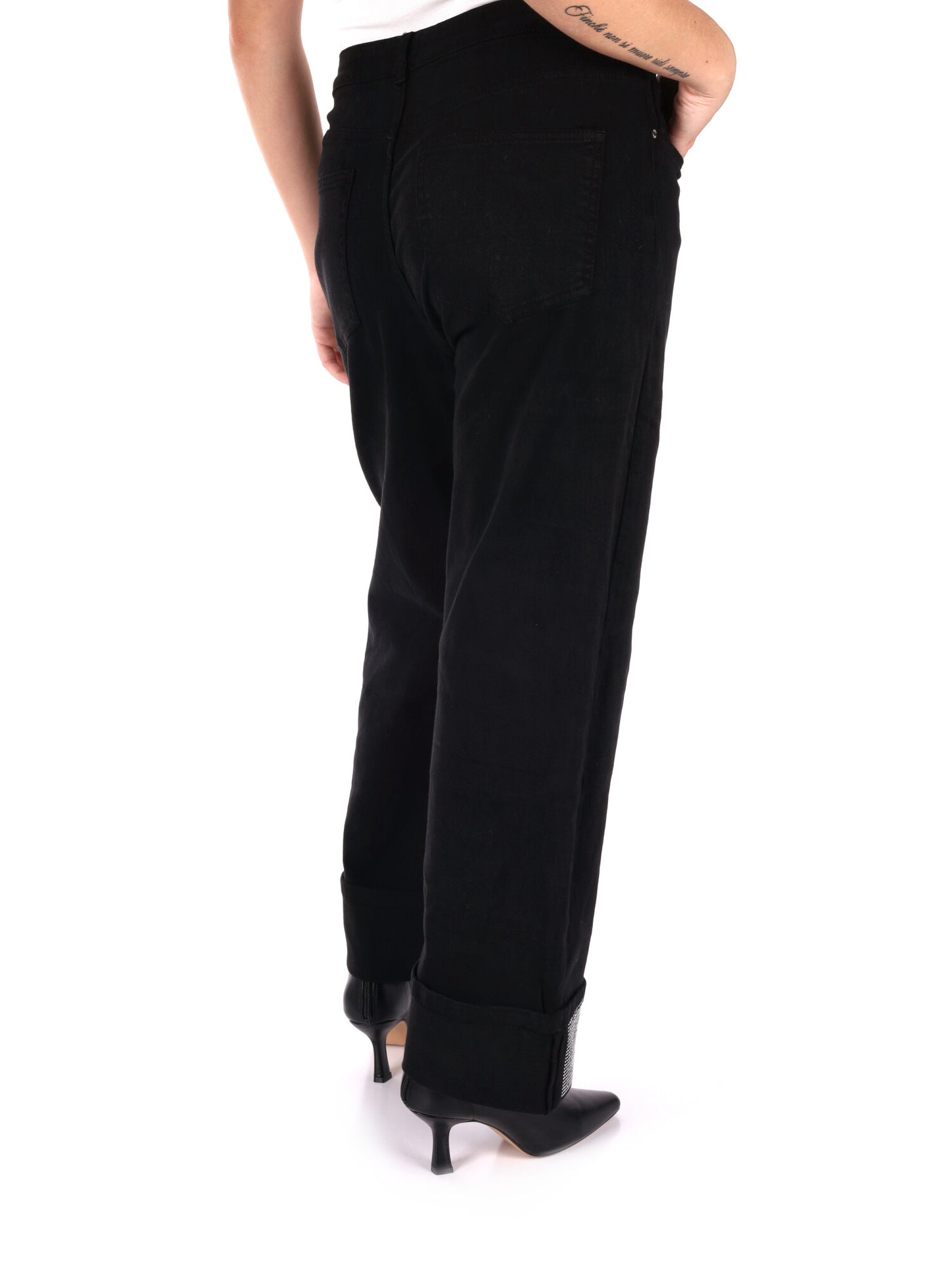 JEANS CON RISVOLTO E STRASS MISS LOVE DA DONNA DENIM NERO