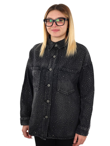CAMICIA IN DENIM CON STRASS MISS LOVE DA DONNA NERO