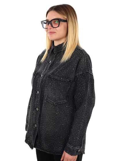 CAMICIA IN DENIM CON STRASS MISS LOVE DA DONNA NERO