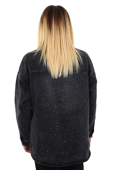 CAMICIA IN DENIM CON STRASS MISS LOVE DA DONNA NERO