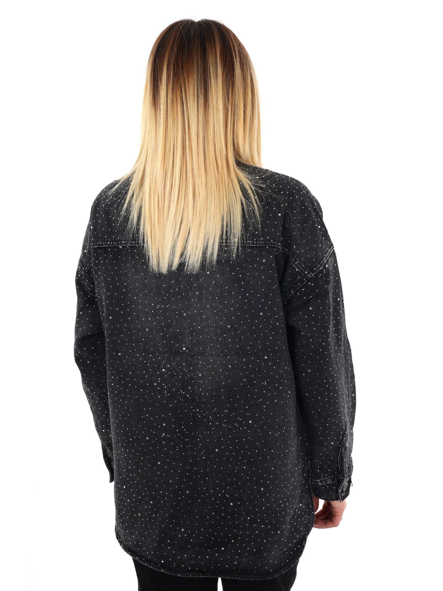 CAMICIA IN DENIM CON STRASS MISS LOVE DA DONNA NERO