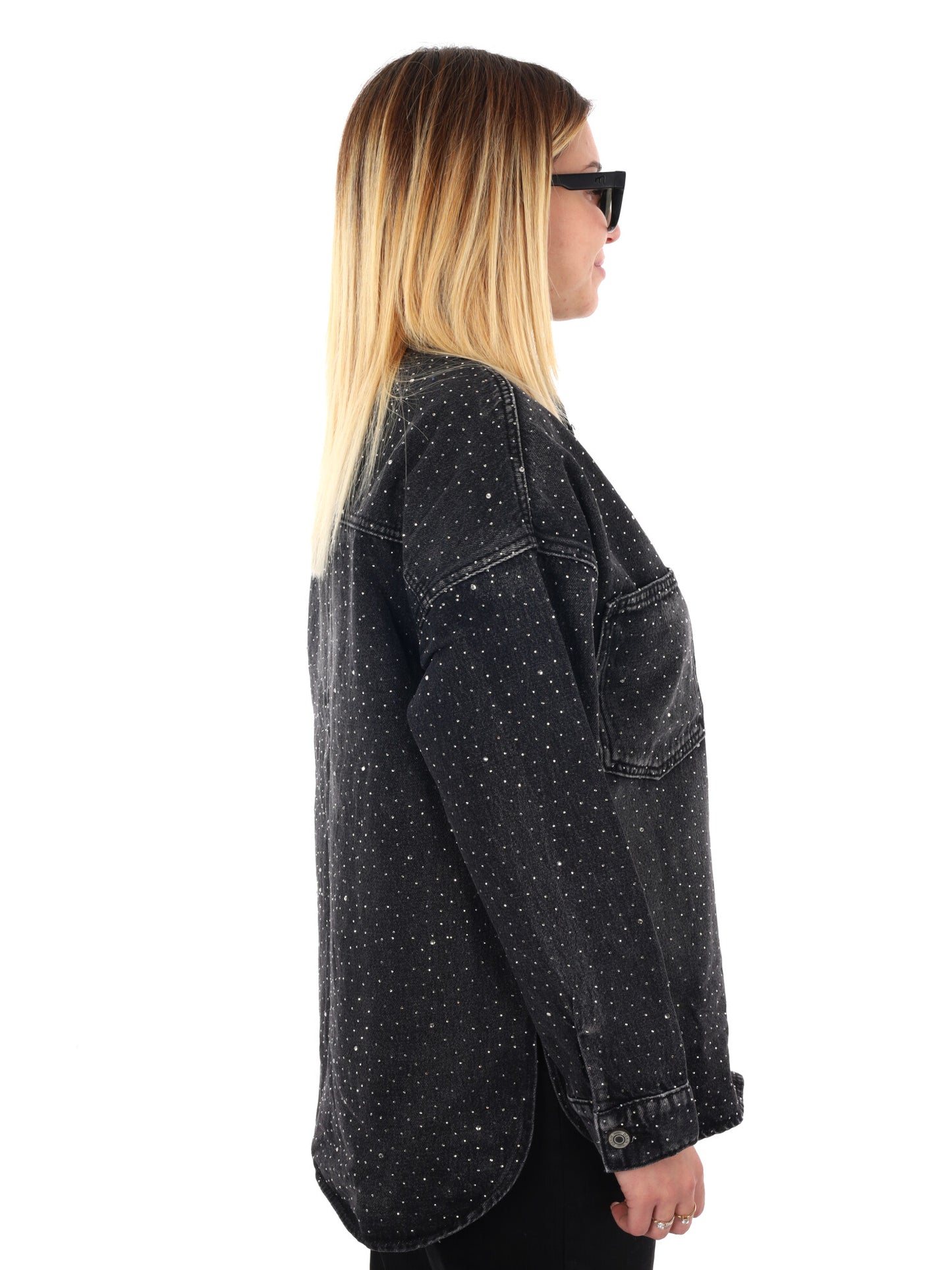 CAMICIA IN DENIM CON STRASS MISS LOVE DA DONNA NERO
