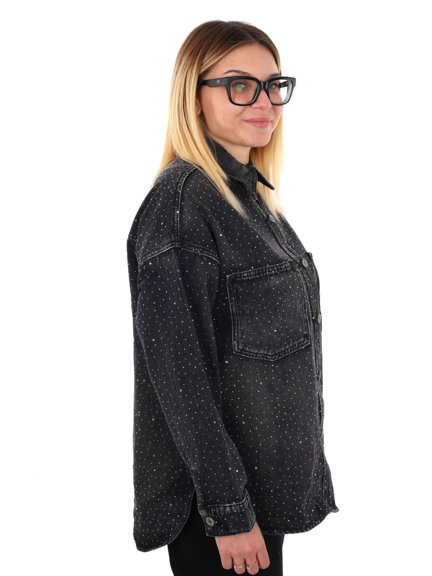 CAMICIA IN DENIM CON STRASS MISS LOVE DA DONNA NERO