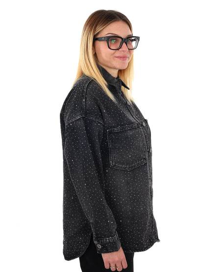 CAMICIA IN DENIM CON STRASS MISS LOVE DA DONNA NERO