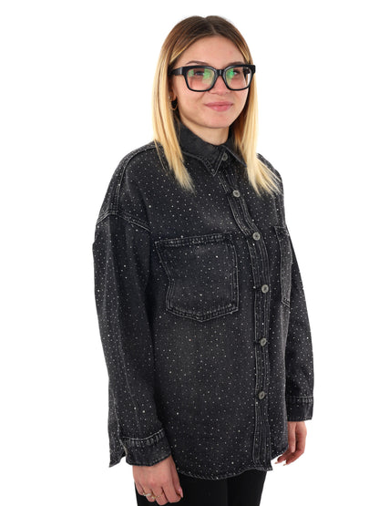 CAMICIA IN DENIM CON STRASS MISS LOVE DA DONNA NERO