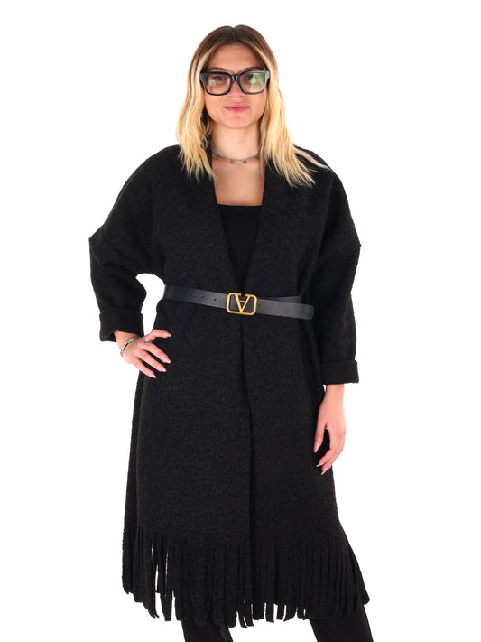 MAXI MAGLIA CON CINTURA MISS LOVE DA DONNA NERO
