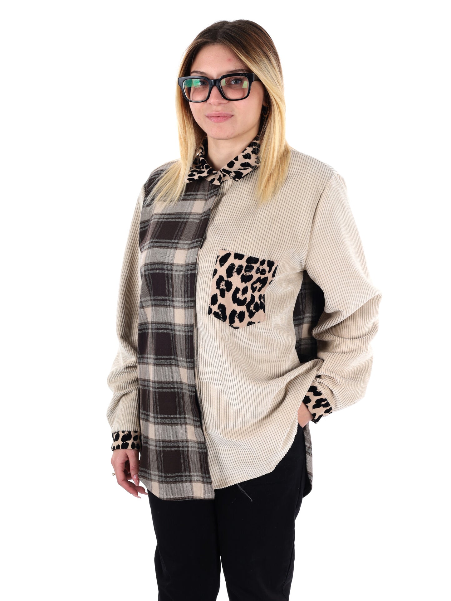 CAMICIA OVER TARTAN MACULATO MISS LOVE DA DONNA BEIGE