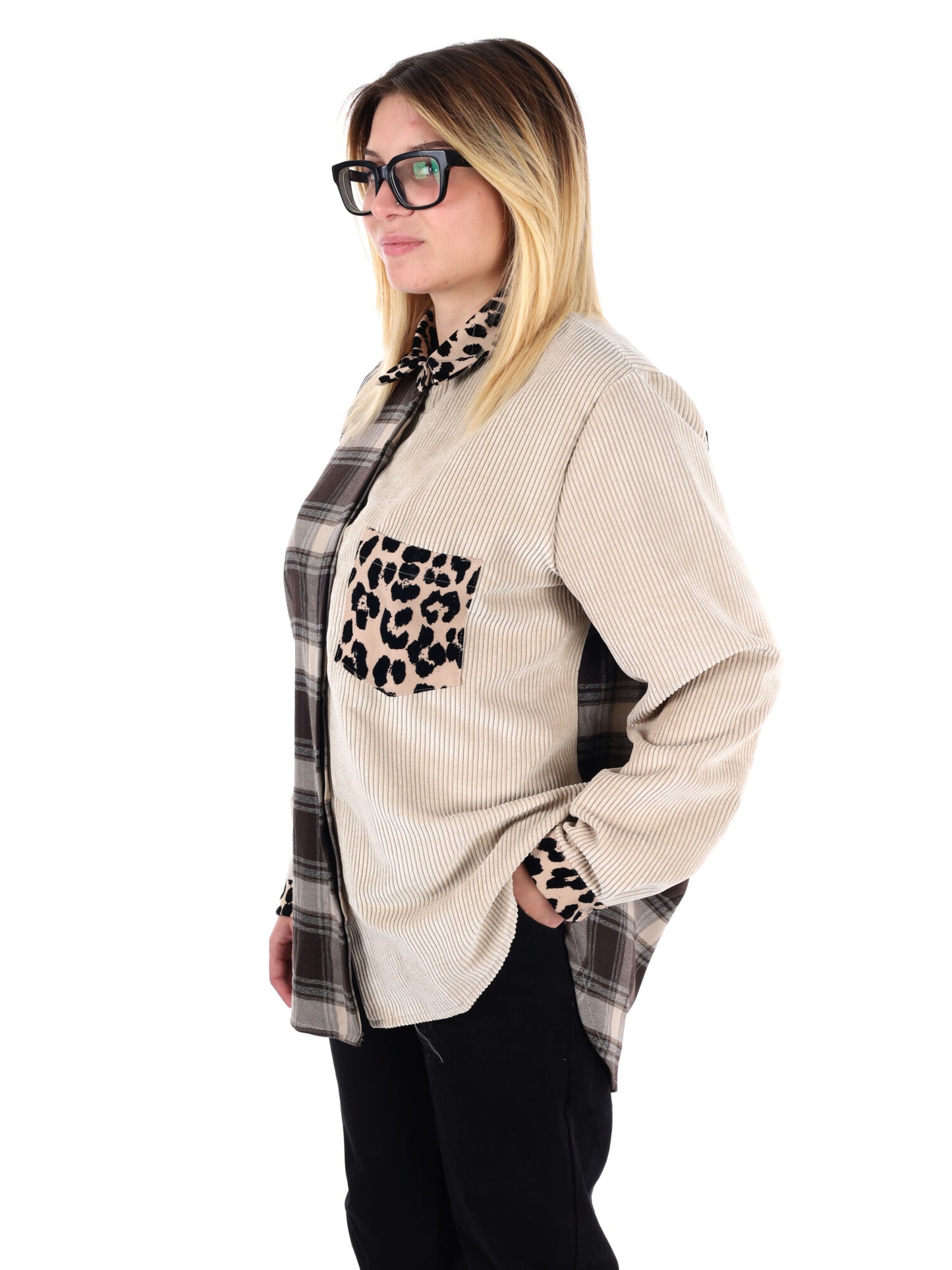 CAMICIA OVER TARTAN MACULATO MISS LOVE DA DONNA BEIGE