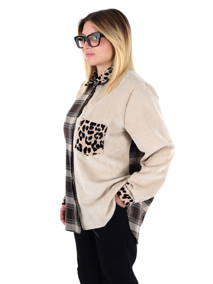 CAMICIA OVER TARTAN MACULATO MISS LOVE DA DONNA BEIGE