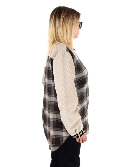 CAMICIA OVER TARTAN MACULATO MISS LOVE DA DONNA BEIGE