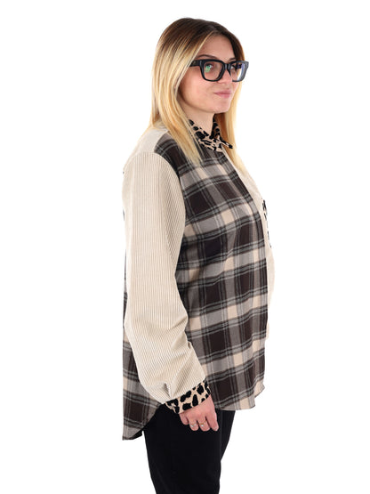CAMICIA OVER TARTAN MACULATO MISS LOVE DA DONNA BEIGE