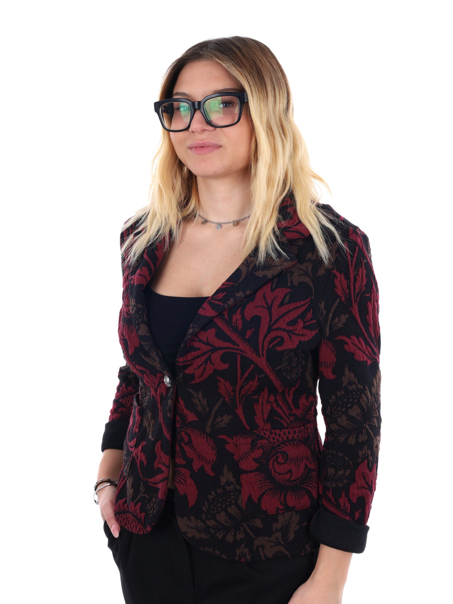 BLAZER MONOPETTO MISS LOVE DA DONNA NERO BORDEAUX