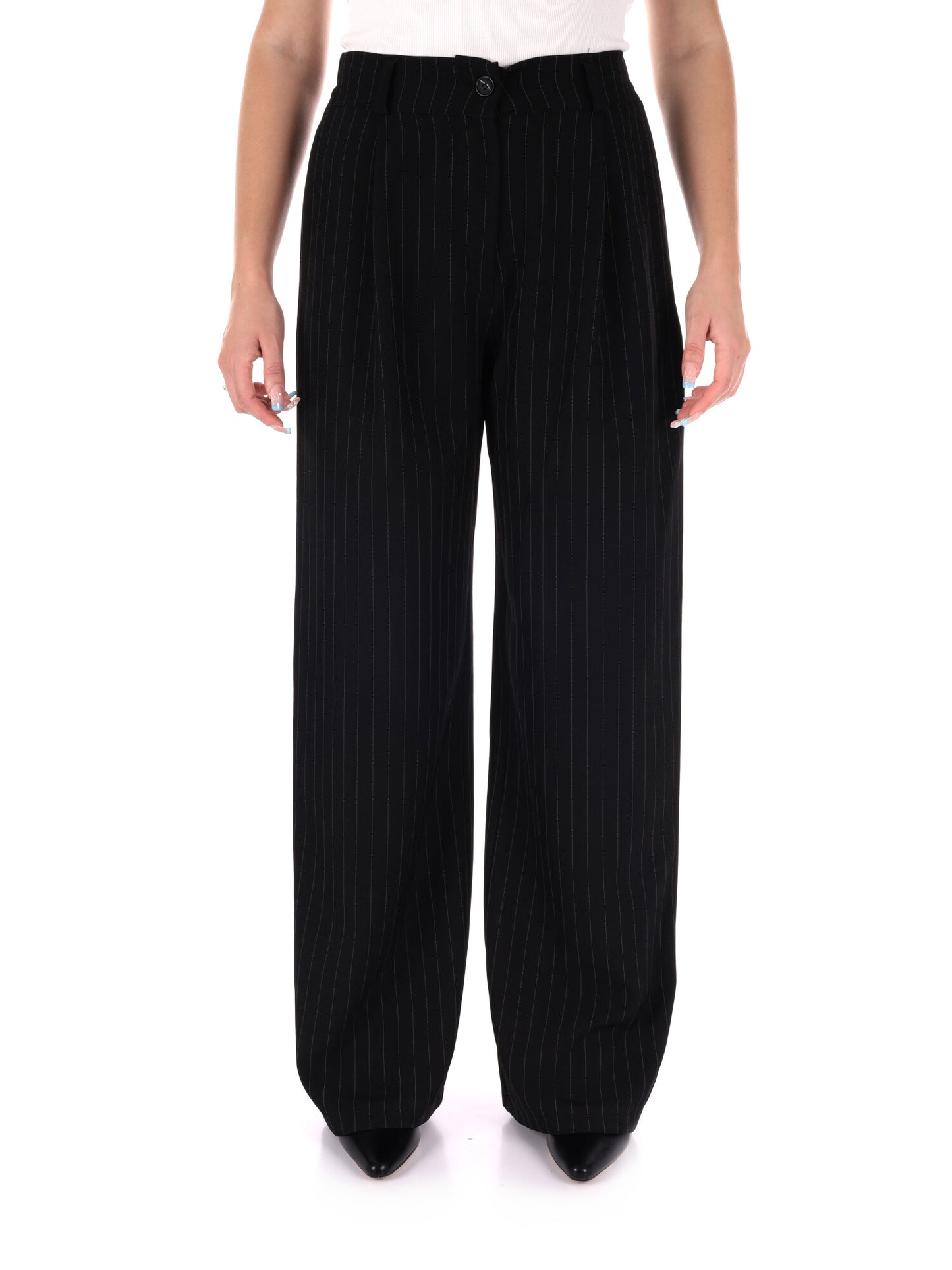 PANTALONE GESSATO MISS LOVE DA DONNA NERO