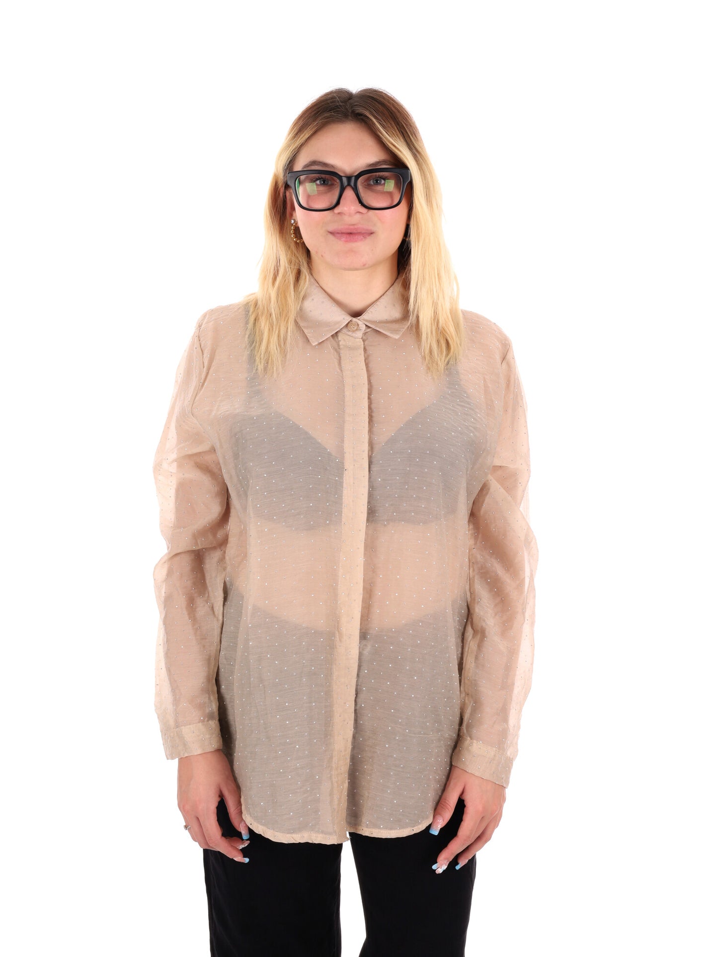 CAMICIA LUNGA CON STRASS MISS LOVE DA DONNA BEIGE