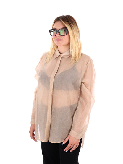 CAMICIA LUNGA CON STRASS MISS LOVE DA DONNA BEIGE